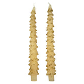 10" Unscented Eggnog Colored Tree Shaped Taper Candles With Gold Tips Box Set/2