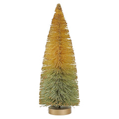 12" Green Ombre Sisal Bottle Brush Tree With Gold Glitter Tips