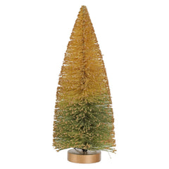 9" Green Ombre Sisal Bottle Brush Tree With Gold Glitter Tips