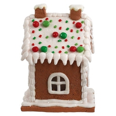 5.5" Lighted LED Red, White & Green Gingerbread House Featuring Snowman
