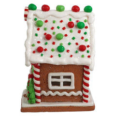 5.5" Lighted LED Red, White & Green Gingerbread House