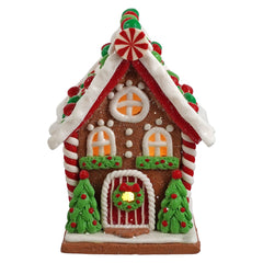 5.5" Lighted LED Red, White & Green Gingerbread House