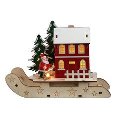 8" Lighted LED Lighted Sled With Village Scene & Santa