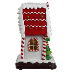 8" Lighted LED Red & White House With Santa & Tree