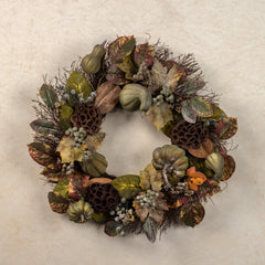 24" Green Berry, Gourd & Lotus Pod Wreath