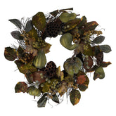 24" Green Berry, Gourd & Lotus Pod Wreath