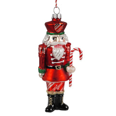 6" Glass Nutcracker Holding Candy Cane Ornament