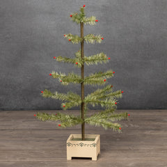24" Green Feather Tree With Wood Base