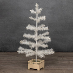 24" Ivory Feather Tree With Wood Base