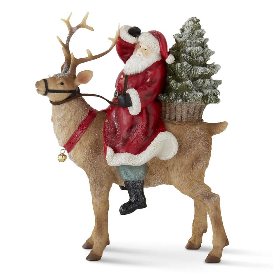 10.25" Glittered Santa Riding Reindeer