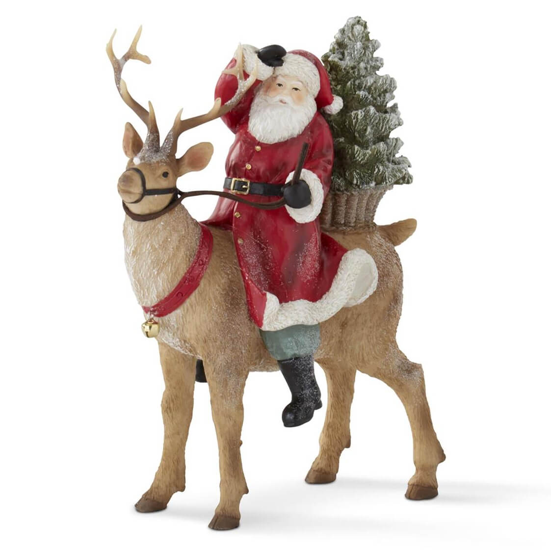 10.25" Glittered Santa Riding Reindeer
