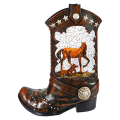 10.25" LED Lighted Cowboy Boot With Horses Spinning Water Globe
