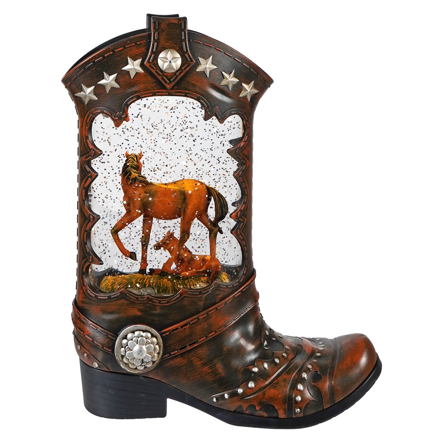 10.25" LED Lighted Cowboy Boot With Horses Spinning Water Globe