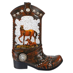 10.25" LED Lighted Cowboy Boot With Horses Spinning Water Globe