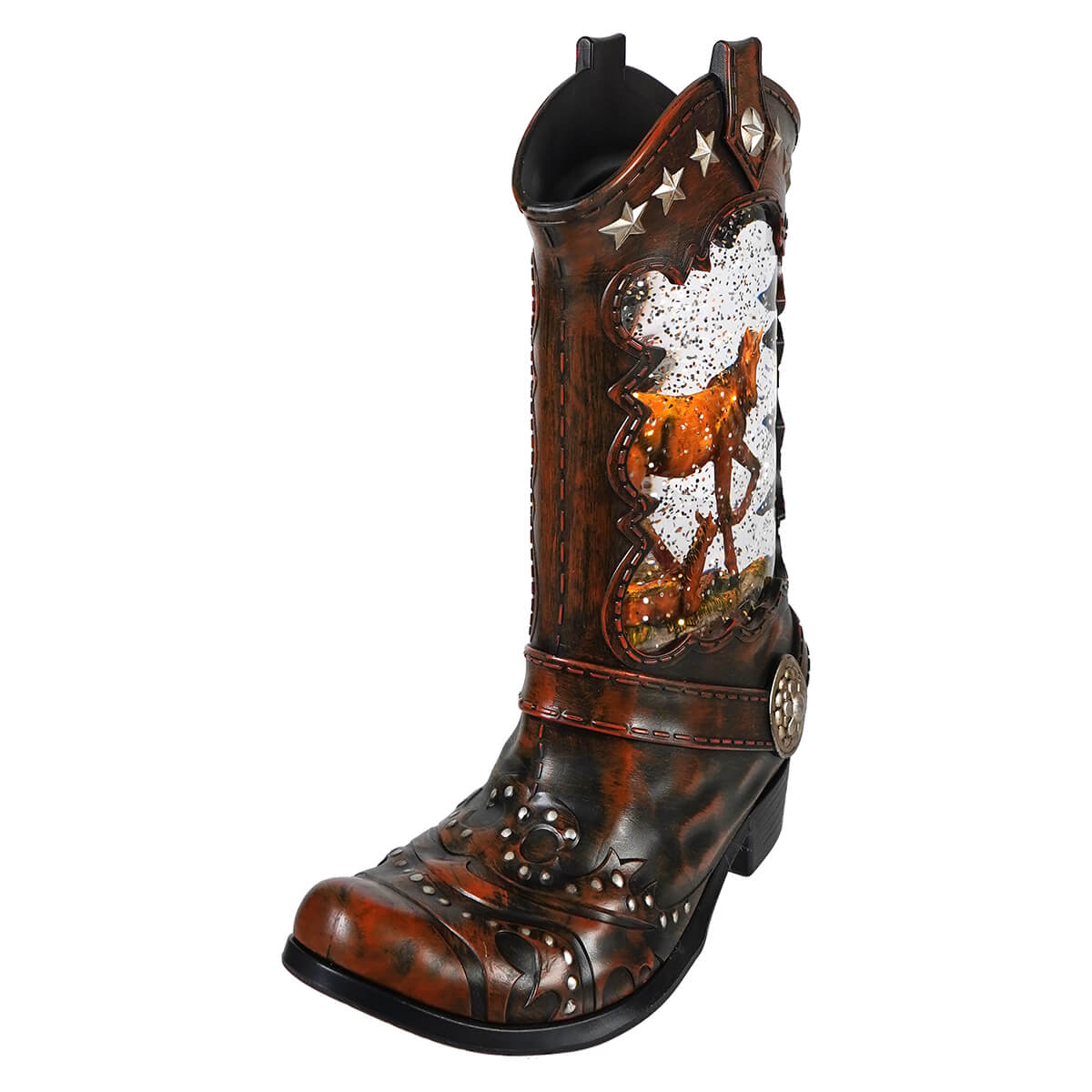 10.25" LED Lighted Cowboy Boot With Horses Spinning Water Globe