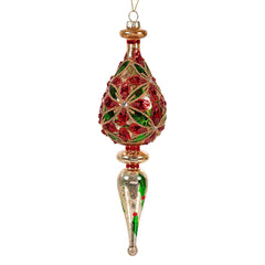 10.5" Glass Elegant Holly Finial Ornament