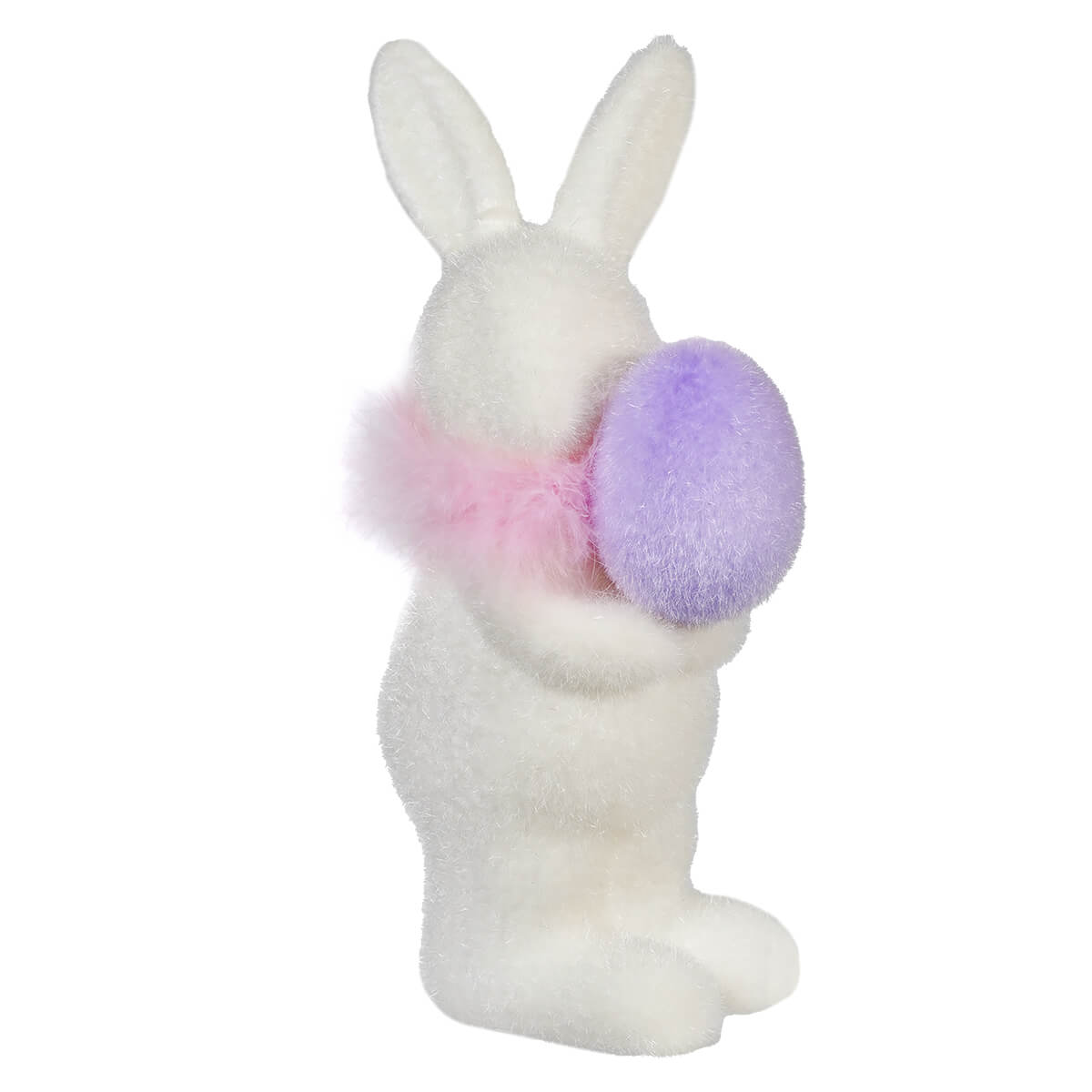 10" Flocked White Bunny Holding Purple Egg