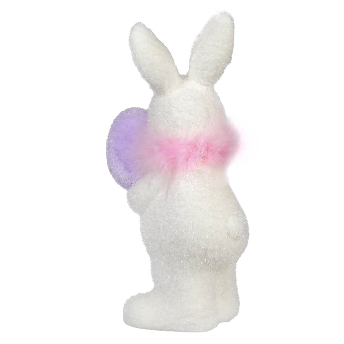 10" Flocked White Bunny Holding Purple Egg