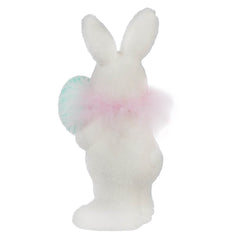 10" Flocked White Bunny Holding Teal Egg