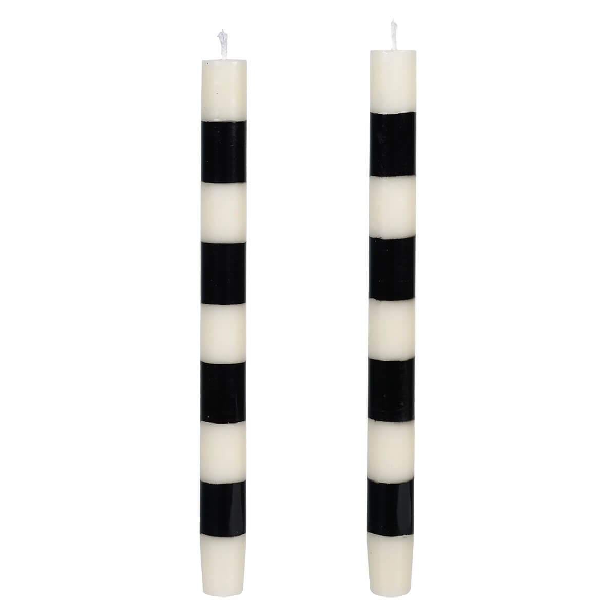 10" Ivory & Black Striped Unscented Taper Candles Box Set/2