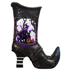 10" LED Lighted Spinning Water Globe Boot Featuring Witch Stirring Bubbling Cauldron