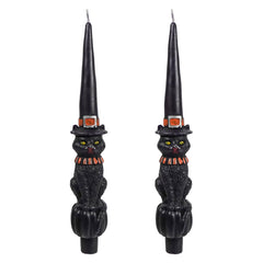 10" Unscented Cat With Witch Hat Shaped Taper Candles Box Set/2