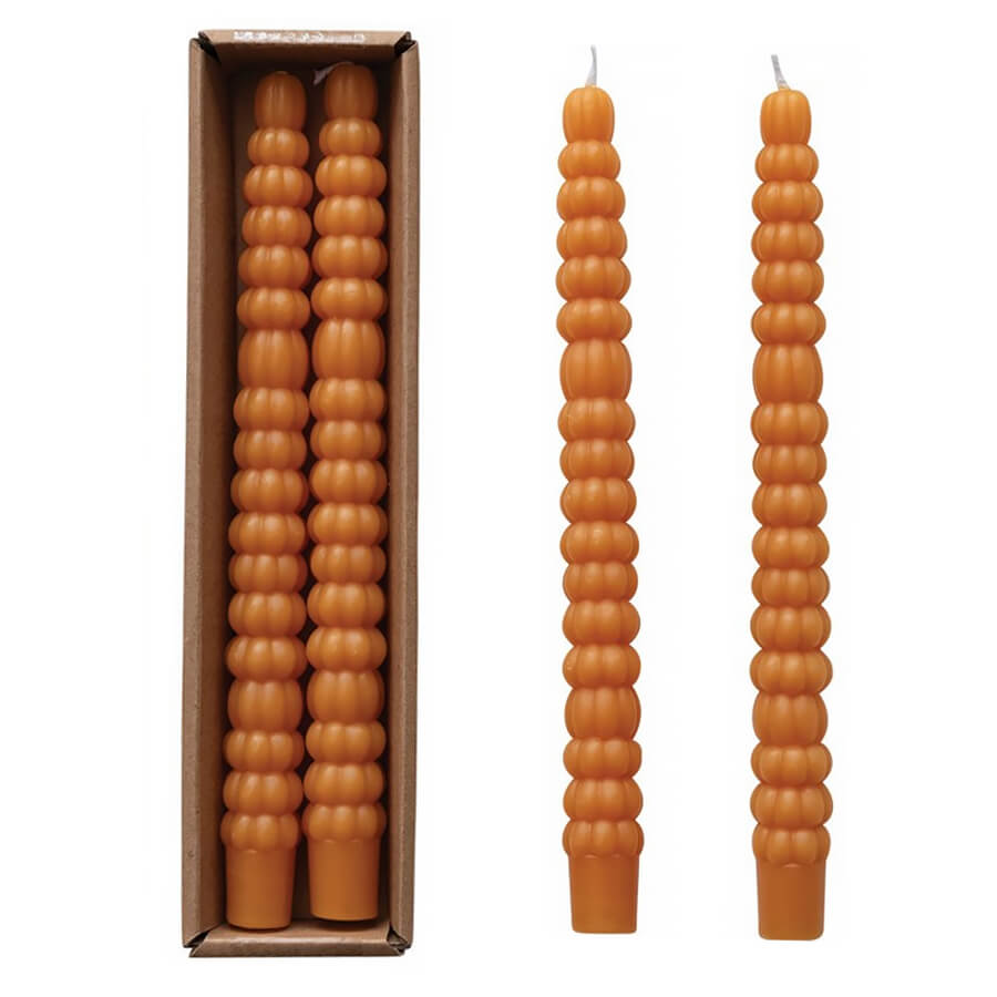 10" Unscented Orange Pumpkin Taper Candles Boxed Set/2