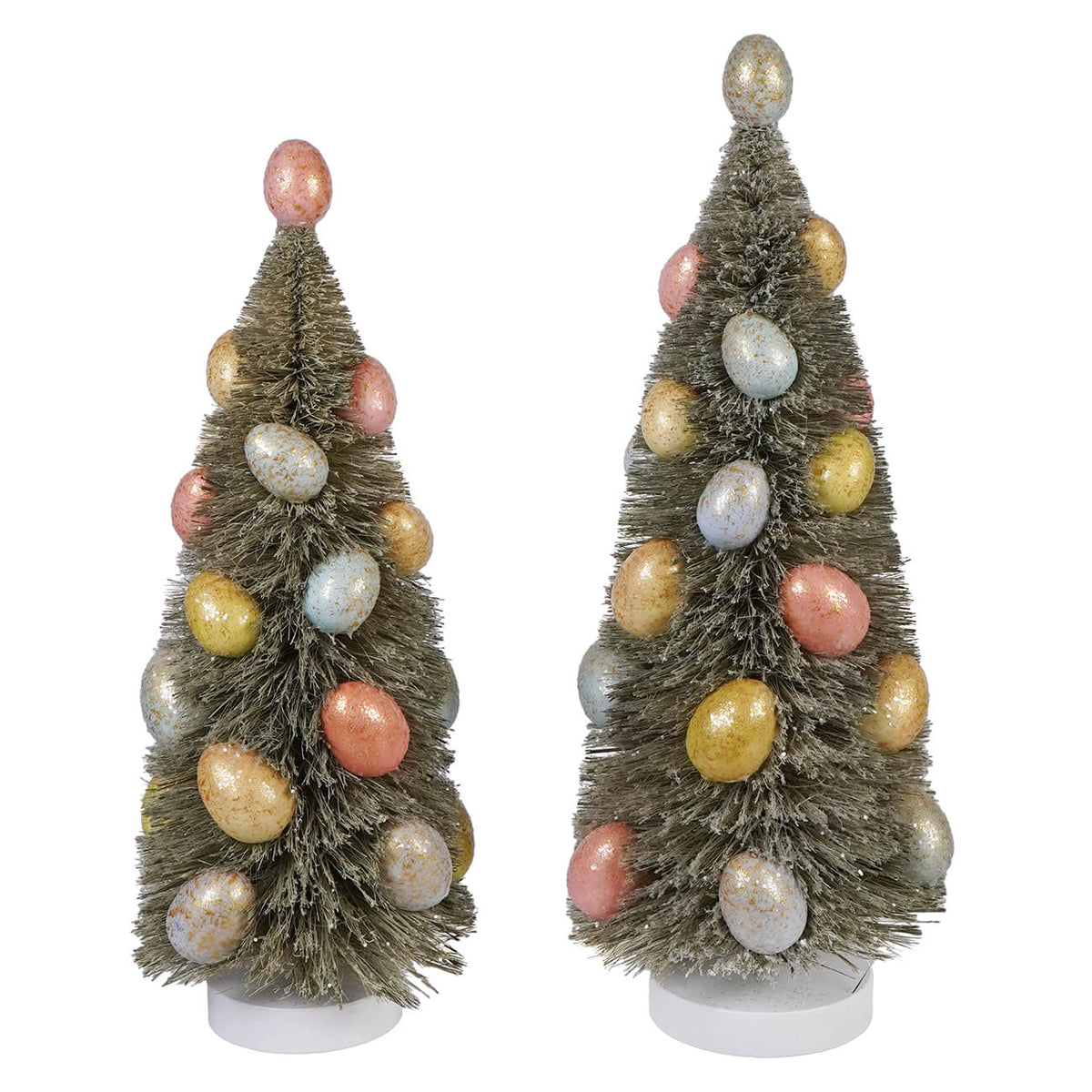 11" & 13" Spring Green Sugared Sisal Easter Egg Trees Set/2