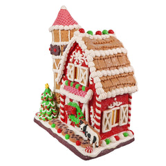11.75" LED Lighted Gingerbread Barn Table Piece