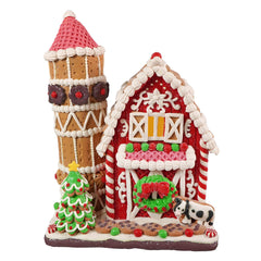 11.75" LED Lighted Gingerbread Barn Table Piece
