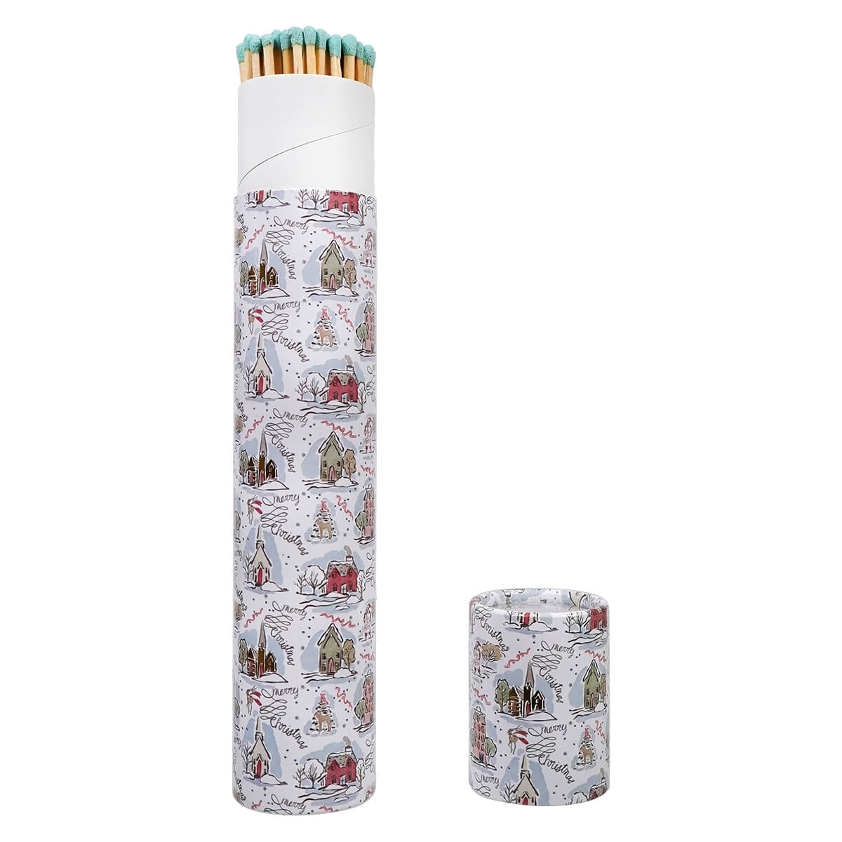 11.75" "Long Safety Matches In Winter Village Scene Matchbox Tube