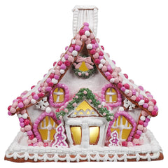 11" Lighted Pink & White Gingerbread House