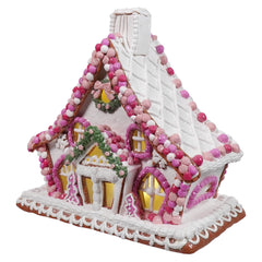 11" Lighted Pink & White Gingerbread House