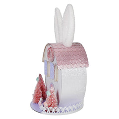 12.5" Lighted LED Pink & Purple Easter Bunny Ears House