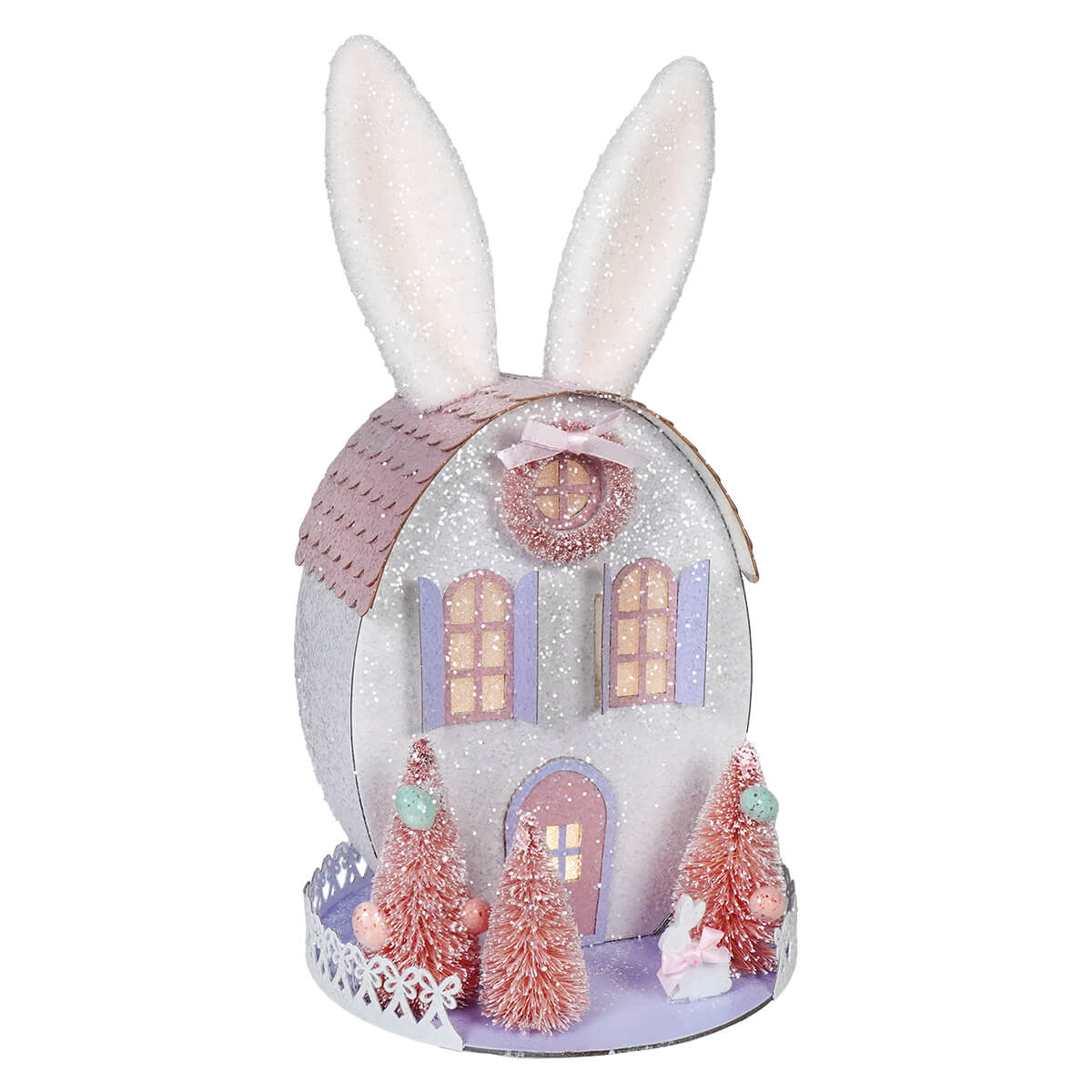 12.5" Lighted LED Pink & Purple Easter Bunny Ears House