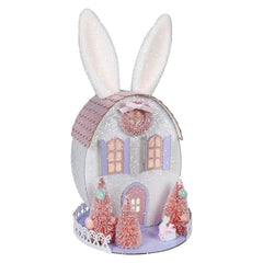 12.5" Lighted LED Pink & Purple Easter Bunny Ears House