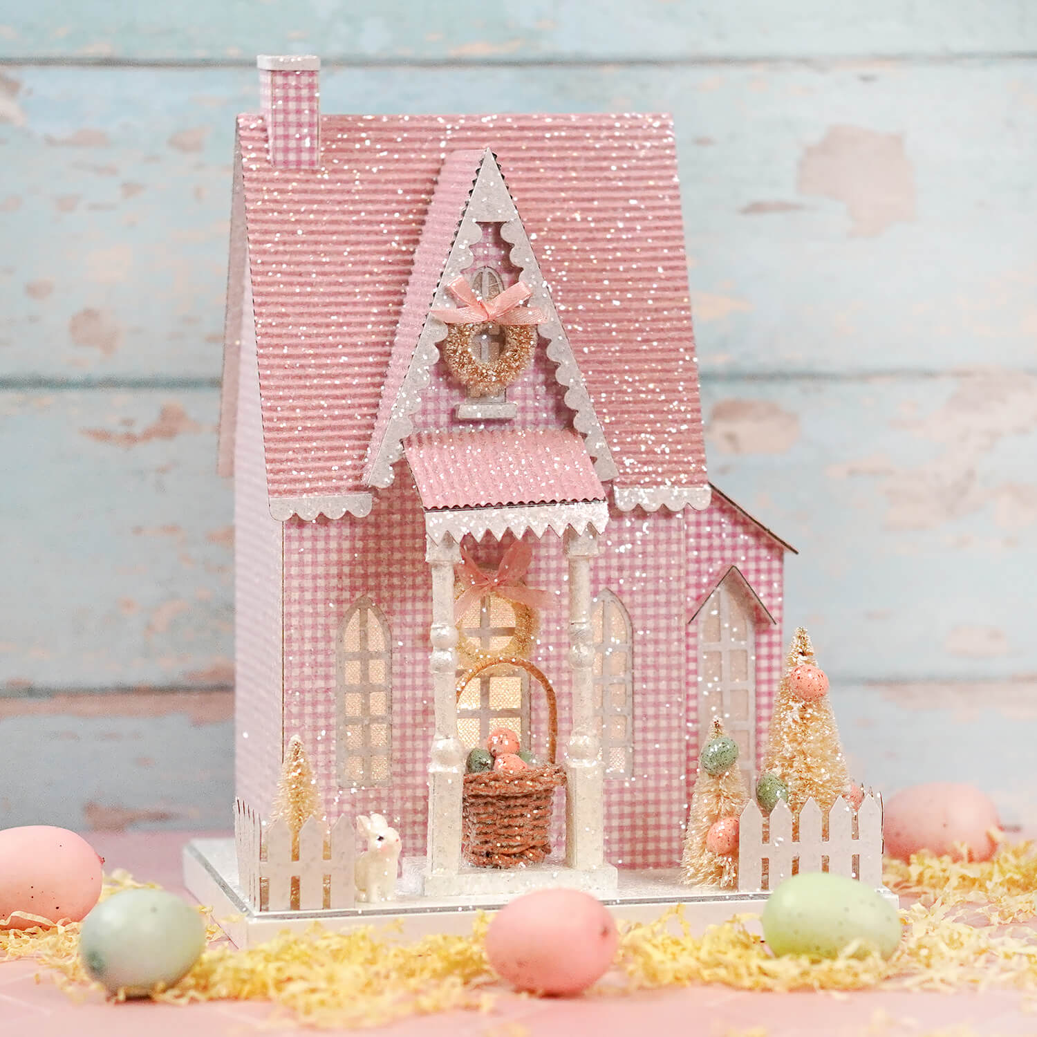 12.75" Lighted LED Pink Spring Tudor House With Timer