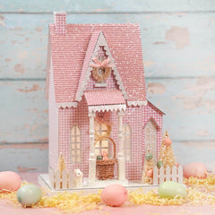 12.75" Lighted LED Pink Spring Tudor House With Timer