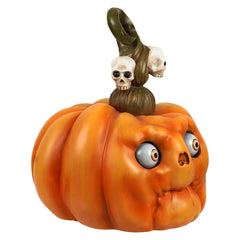 12" Animated & Wailing Google Eyed Resin Pumpkin With Skull Stem