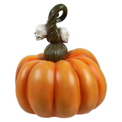 12" Animated & Wailing Google Eyed Resin Pumpkin With Skull Stem