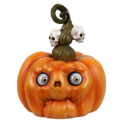 12" Animated & Wailing Google Eyed Resin Pumpkin With Skull Stem