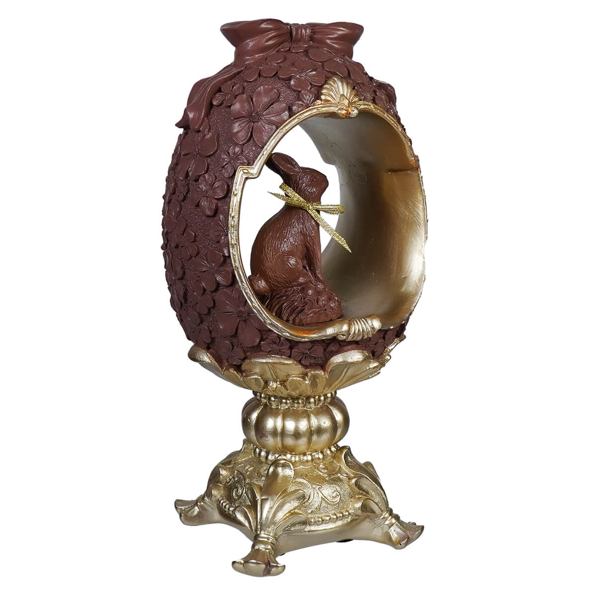 12" Gold & Chocolate Bunny & Egg Pedestal