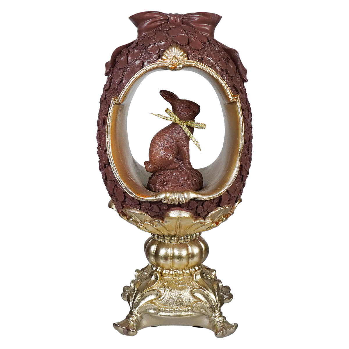 12" Gold & Chocolate Bunny & Egg Pedestal