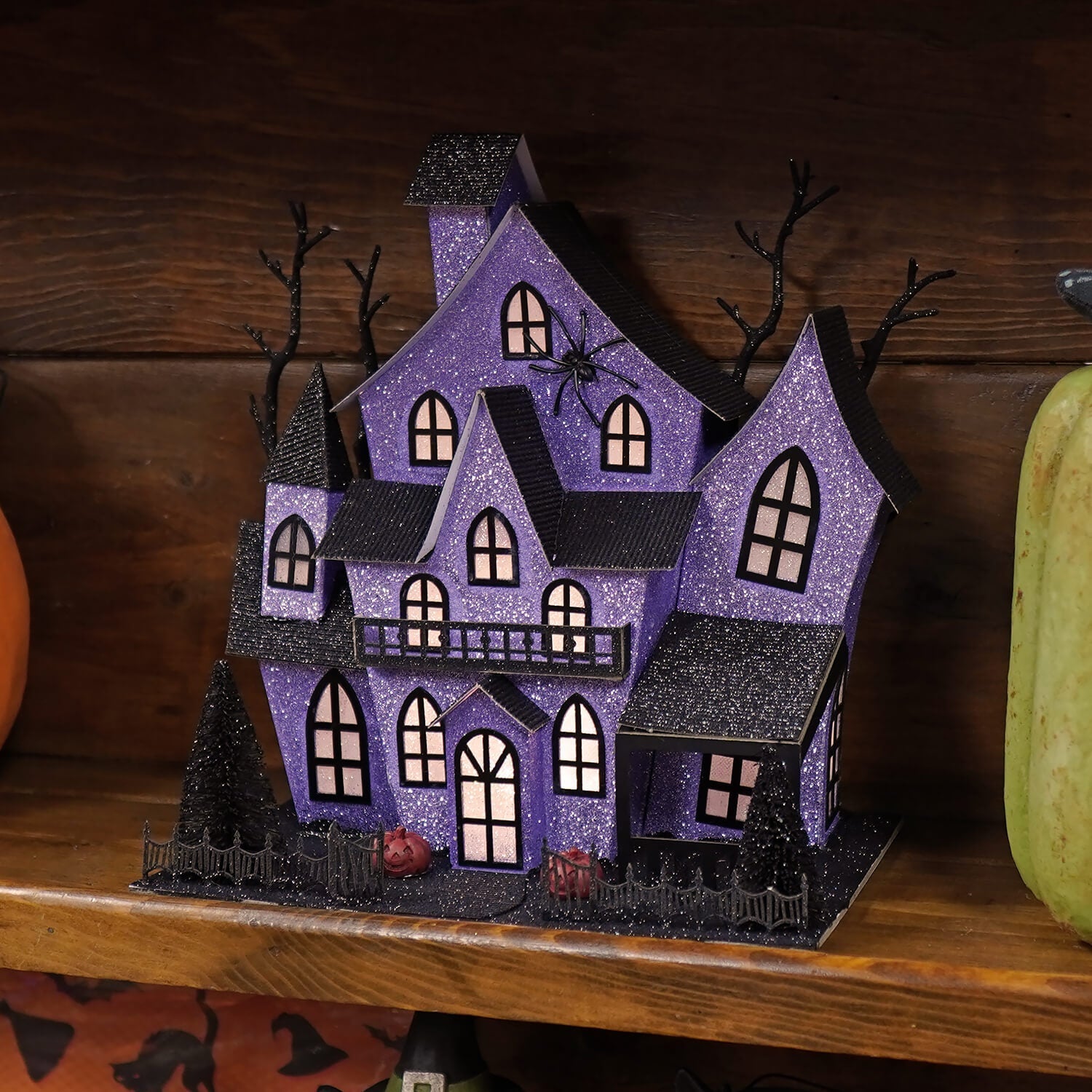 12" Lighted Purple Haunted House