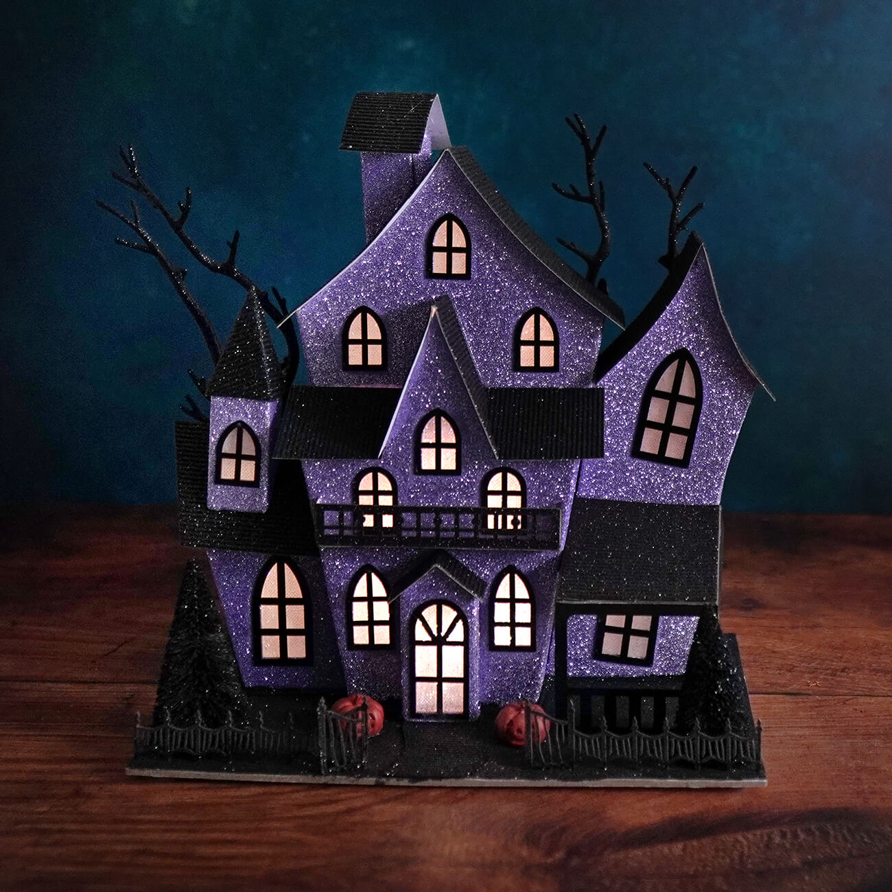 12" Lighted Purple Haunted House