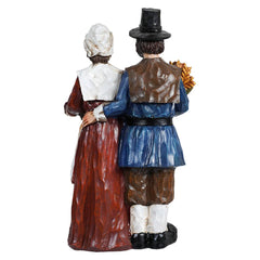 12" Resin Wood Carved Finish Harvest Pilgrim Couple