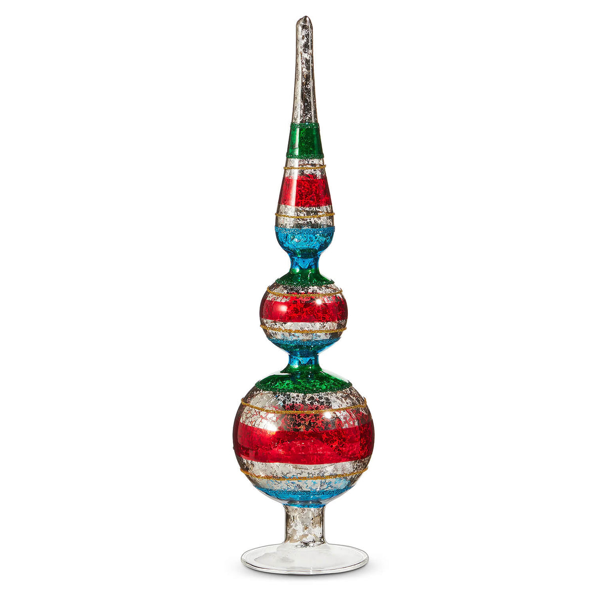 12" Striped Red, Green & Blue Vintage Standing Glass Finial