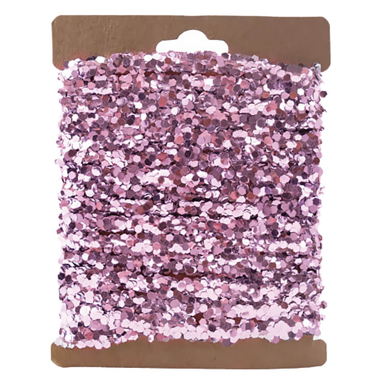 120" Pink Finish String Glitter Garland On Kraft Card