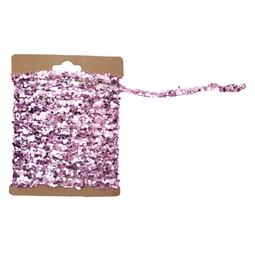 120" Pink Finish String Glitter Garland On Kraft Card