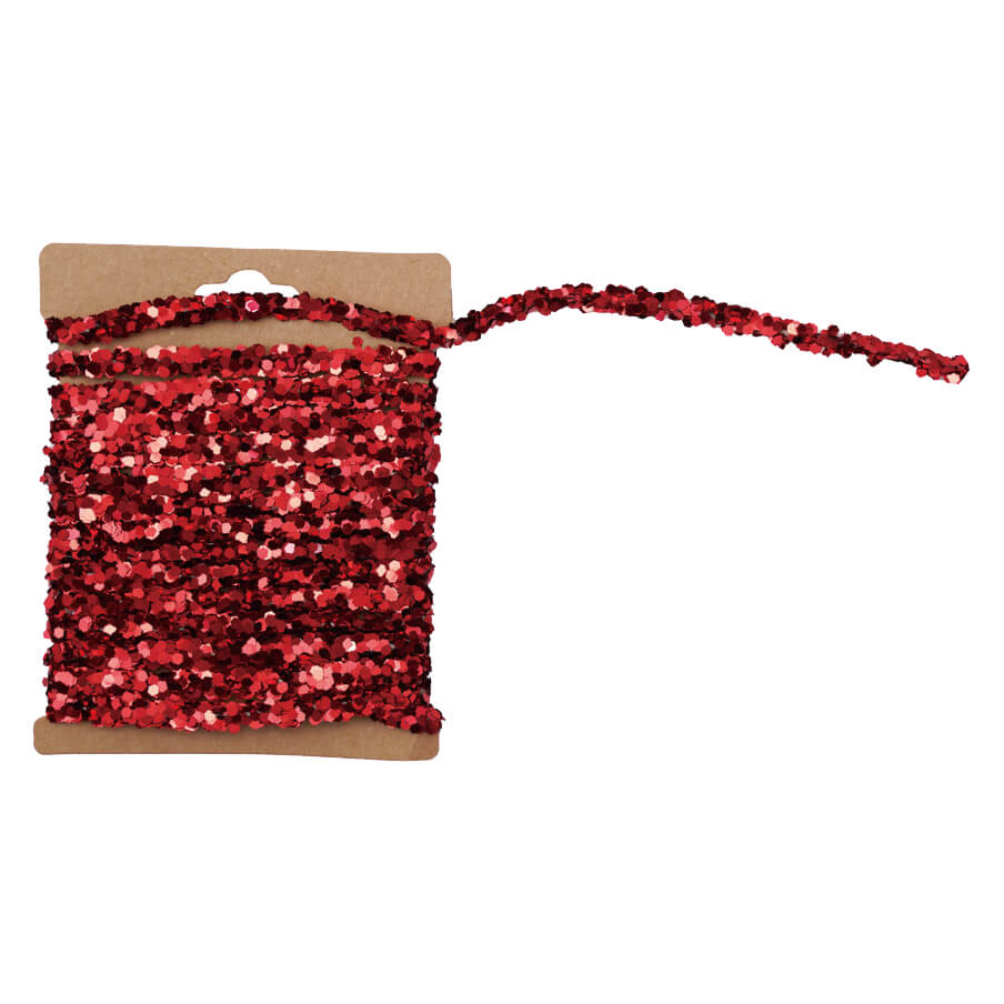 120" Red String Glitter Garland On Kraft Card